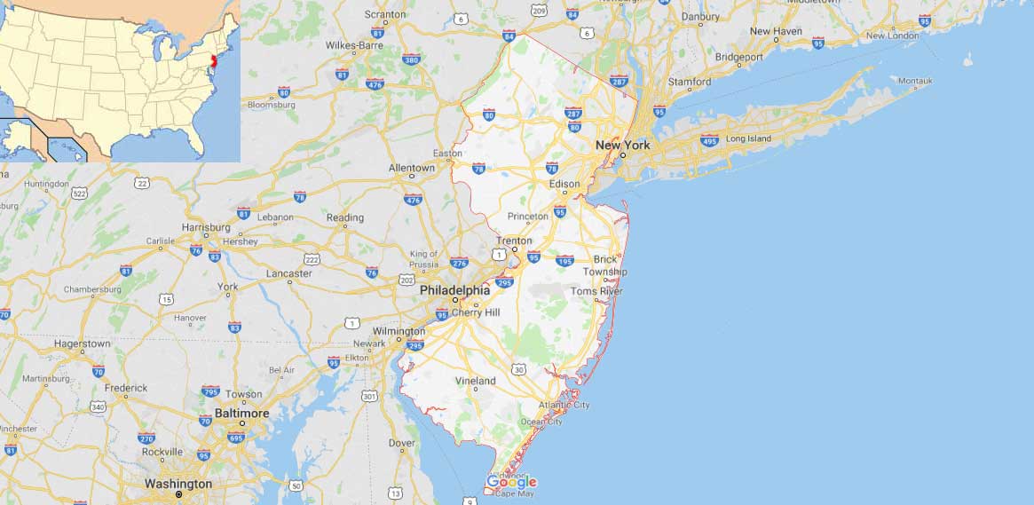 موقعیت ایالت نیوجرسی در ایالت متحده آمریکا